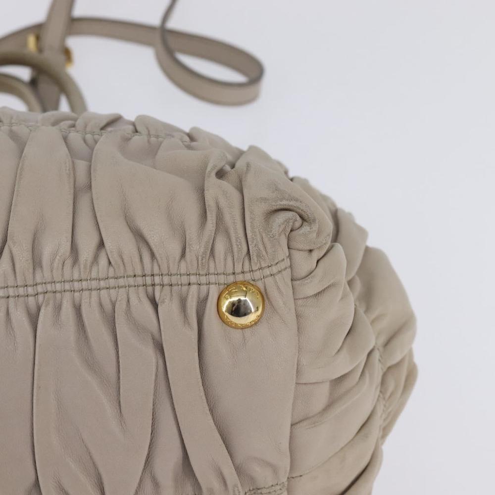 PRADA Gathered Hand Bag Leather 2way Beige Gold Auth BA5654 - Picture 16 of 16